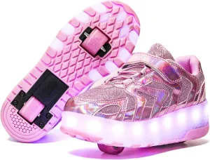 Nsasy Kids Roller Shoes Boy Girl Sneakers with Wheels Become Sport Sneaker with Led for Christmas Birthday Children Show Gift