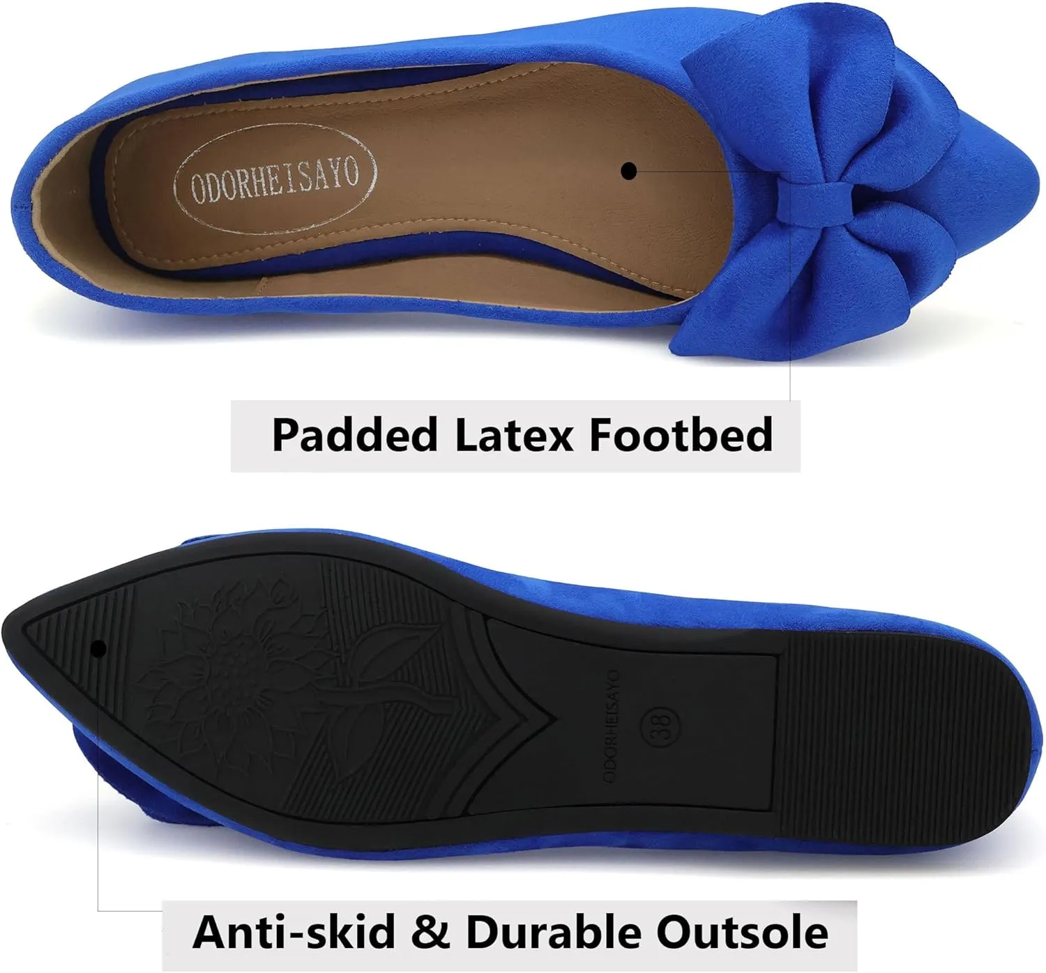 ODORHEISAYO Women's Dress Shoes for Women Office Shoes, Suede Ballet Flats Shoes Dressy, Casual Bows Flats for Women, Soft Slip ons Womens Shoes Dressy for Holiday Wedding Work Party