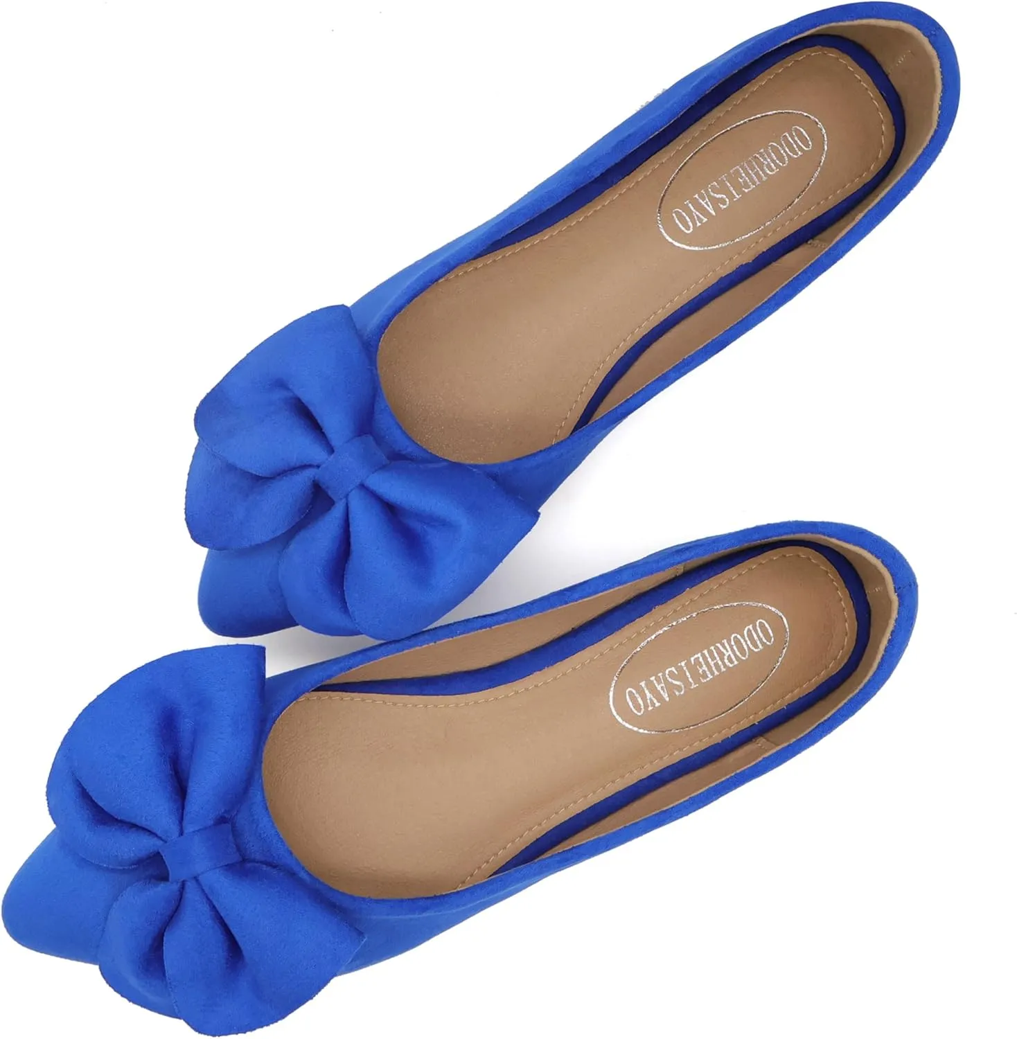 ODORHEISAYO Women's Dress Shoes for Women Office Shoes, Suede Ballet Flats Shoes Dressy, Casual Bows Flats for Women, Soft Slip ons Womens Shoes Dressy for Holiday Wedding Work Party