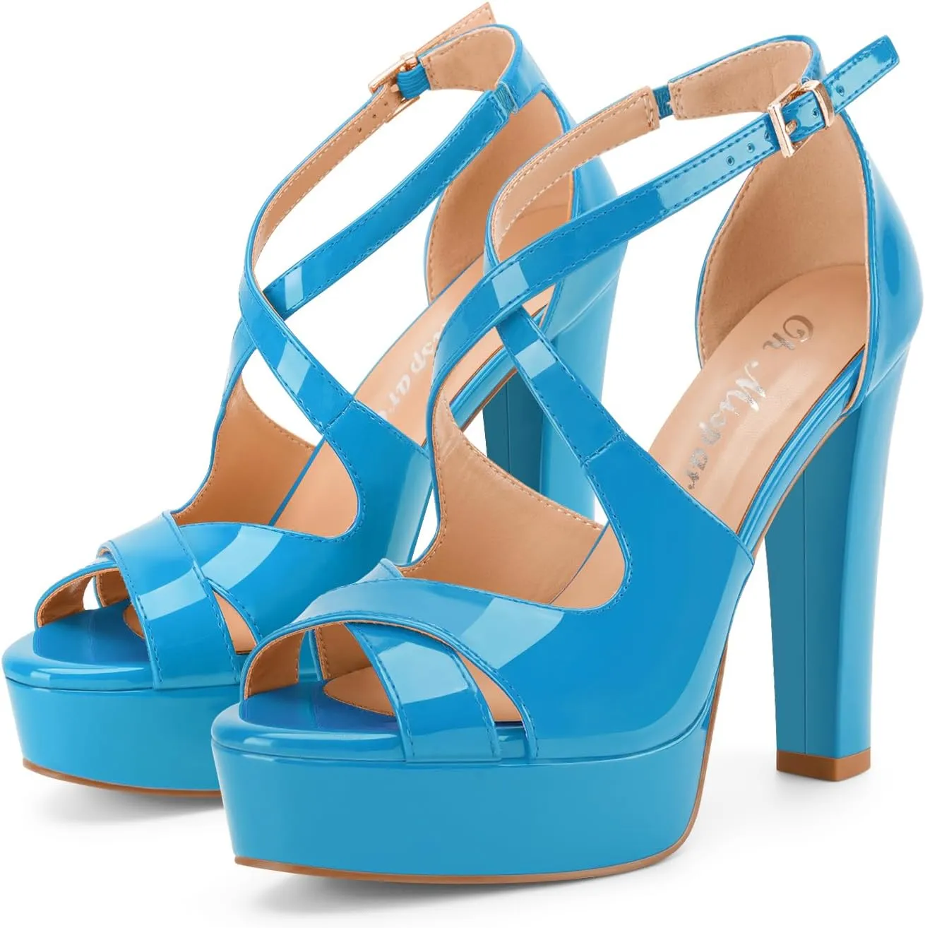 Oh Mispares Wome's Chunky Block High Heel Platform Sandals Peep Toe Sexy Crisscross Strappy Heels for Women Ankle Strap Dress Shoes for Wedding Party Evening Summer