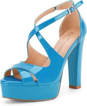 Oh Mispares Wome's Chunky Block High Heel Platform Sandals Peep Toe Sexy Crisscross Strappy Heels for Women Ankle Strap Dress Shoes for Wedding Party Evening Summer