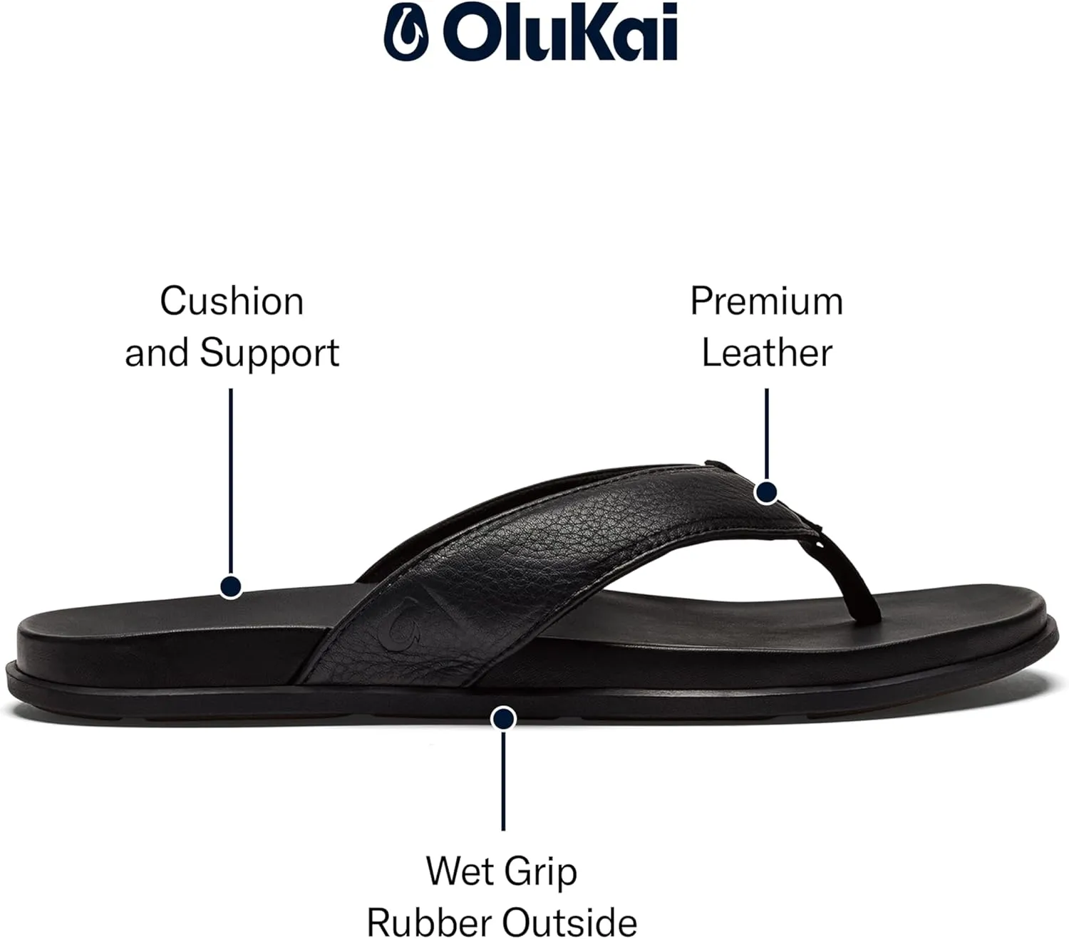 OLUKAI Olali Men's Leather Sandals, Versatile & Comfortable Flip Flops, Soft & Durable Material, Arch Support & All-Day Wear