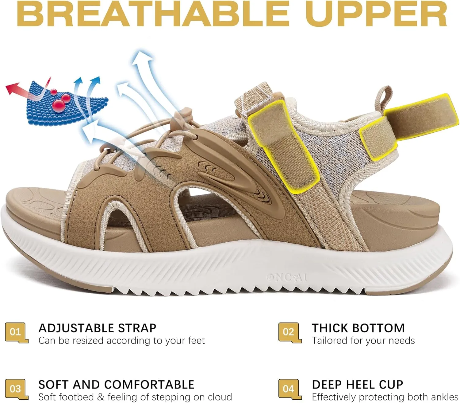 ONCAI Walking Sandals for Women,Sport Athletic Hiking Sandals With Arch Support Orthotic Outdoor Footbed for Plantar Fasciitis, Sandalias Mujer with Adjustable Straps (US Size 6-12)