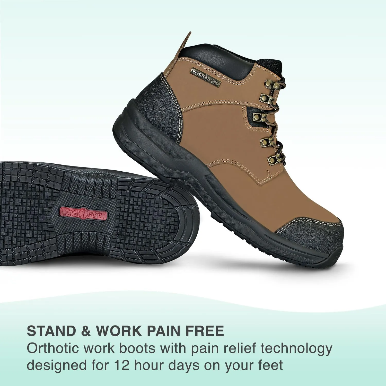 Orthofeet Men's Orthopedic Leather Granite Waterproof Work Boots