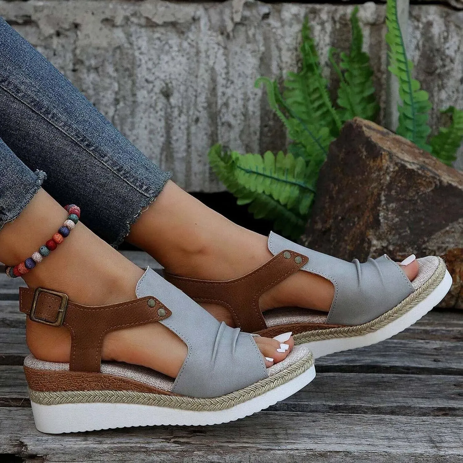 Orthopedic Platform Wedge Sandals for Women Espadrille Platform Wedge for Summer Dressy Slip on Heels Open Toe Ankle Strap Sandal Comfortable Walking Casual Beach Shoes 2025 Vacation