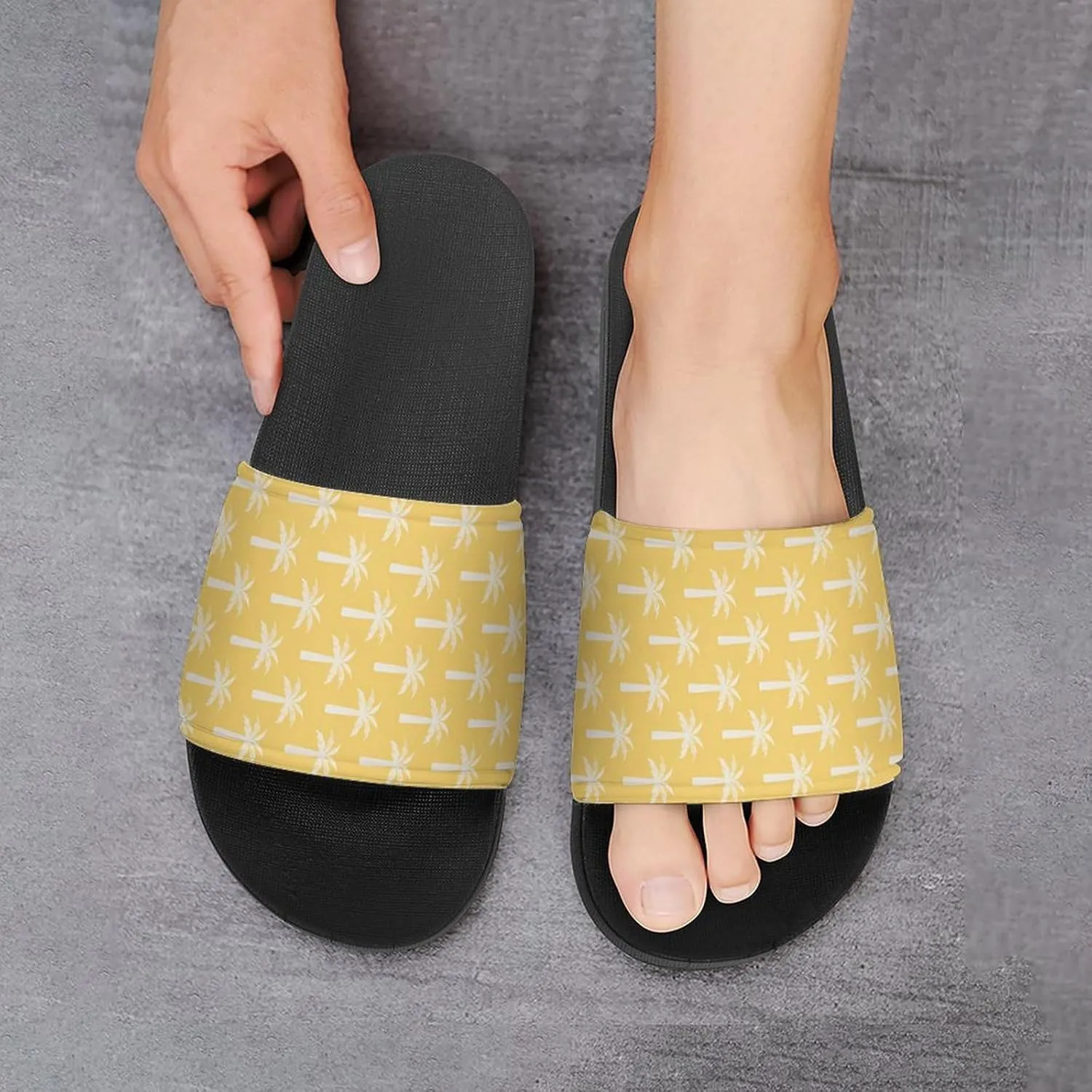 Palm Tree Tropical Summer Botanical Mustard Sandals Shower Men's Sandals Bathroom Slippers Non-Slip Indoor Home House Beach Shoes