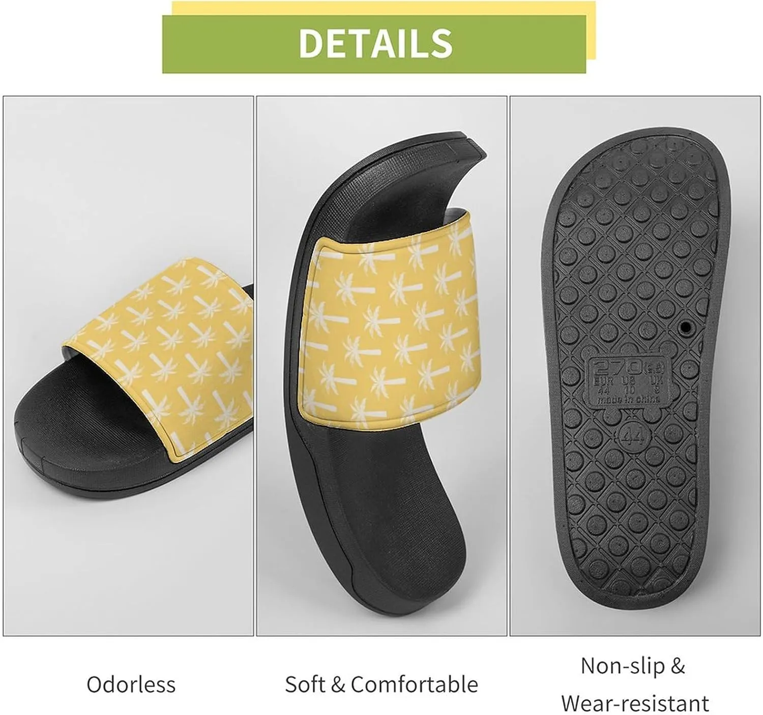 Palm Tree Tropical Summer Botanical Mustard Sandals Shower Men's Sandals Bathroom Slippers Non-Slip Indoor Home House Beach Shoes