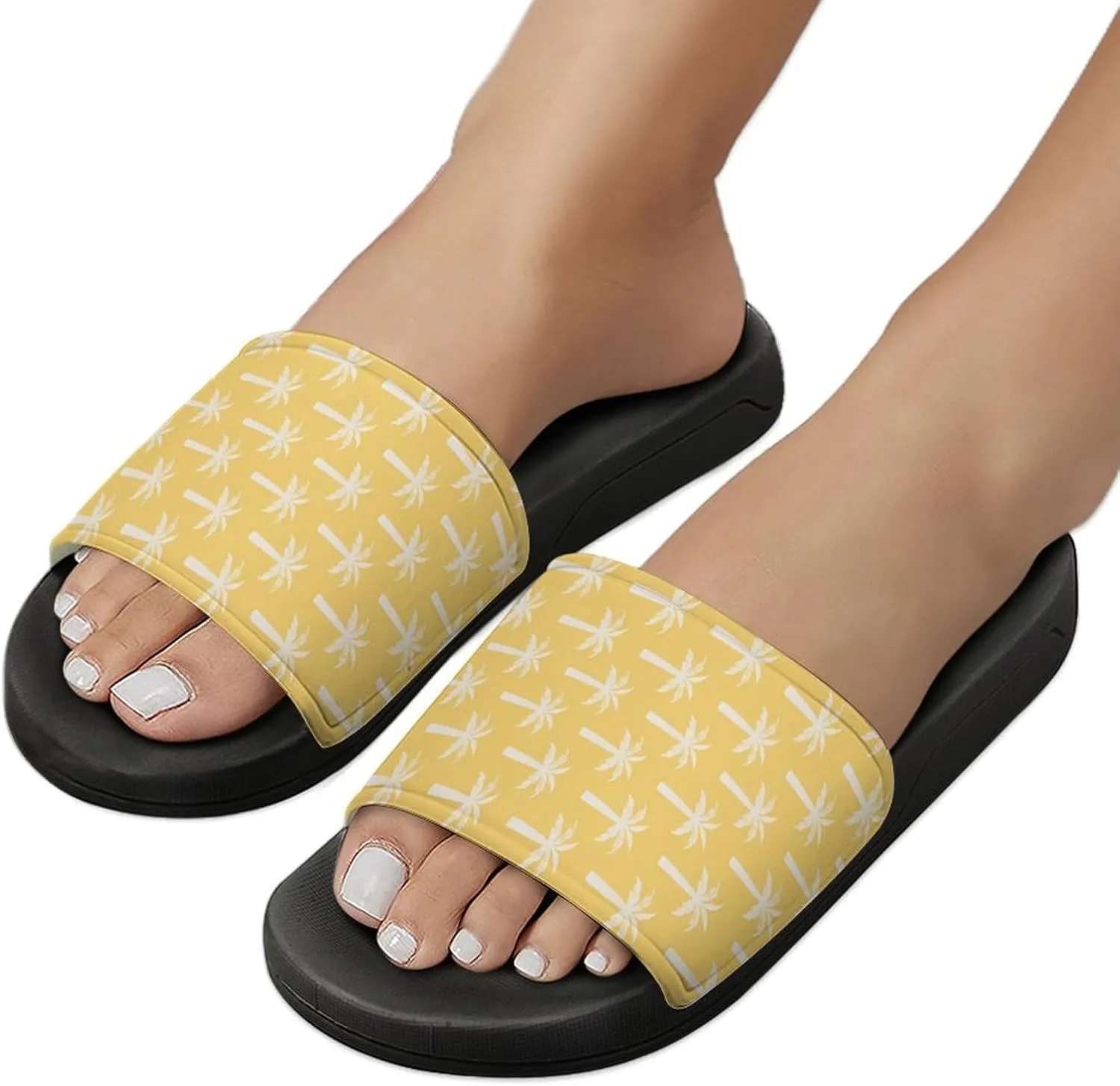 Palm Tree Tropical Summer Botanical Mustard Sandals Shower Men's Sandals Bathroom Slippers Non-Slip Indoor Home House Beach Shoes