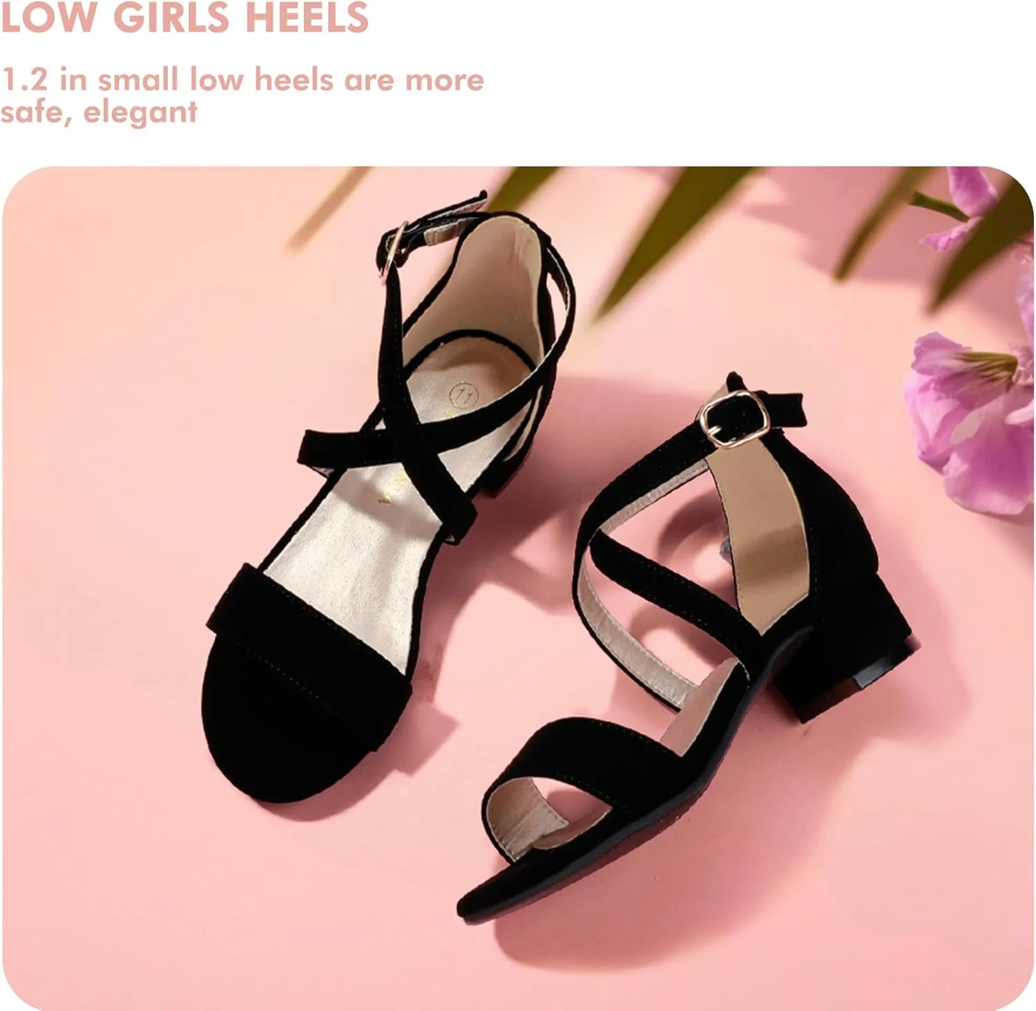 PANDANINJIA Girls Dress Shoes Toddler Kids Heels Sandals Ankle Strap Wedding Party Phoebe Flower Girl Shoes