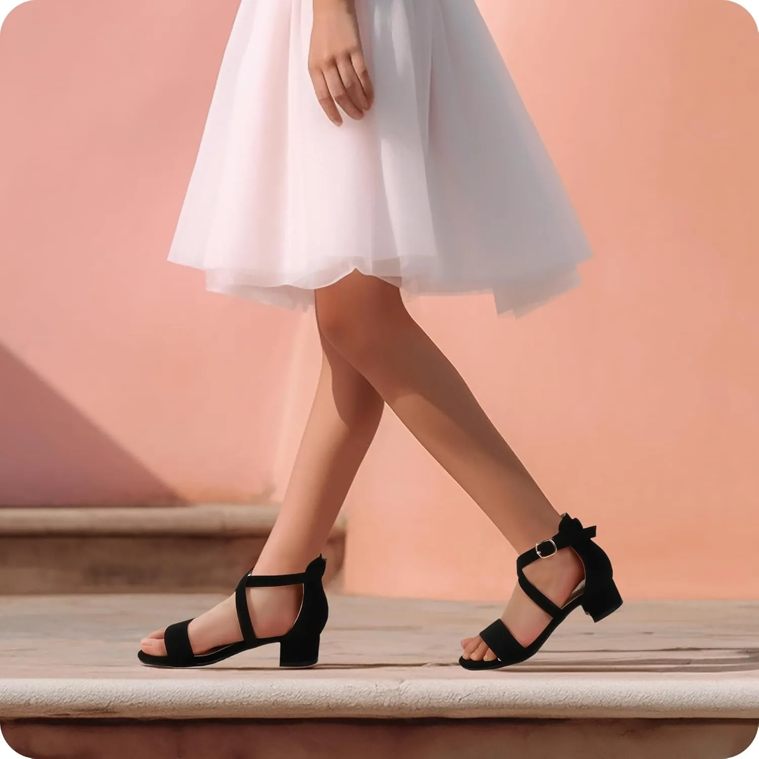 PANDANINJIA Girls Dress Shoes Toddler Kids Heels Sandals Ankle Strap Wedding Party Phoebe Flower Girl Shoes