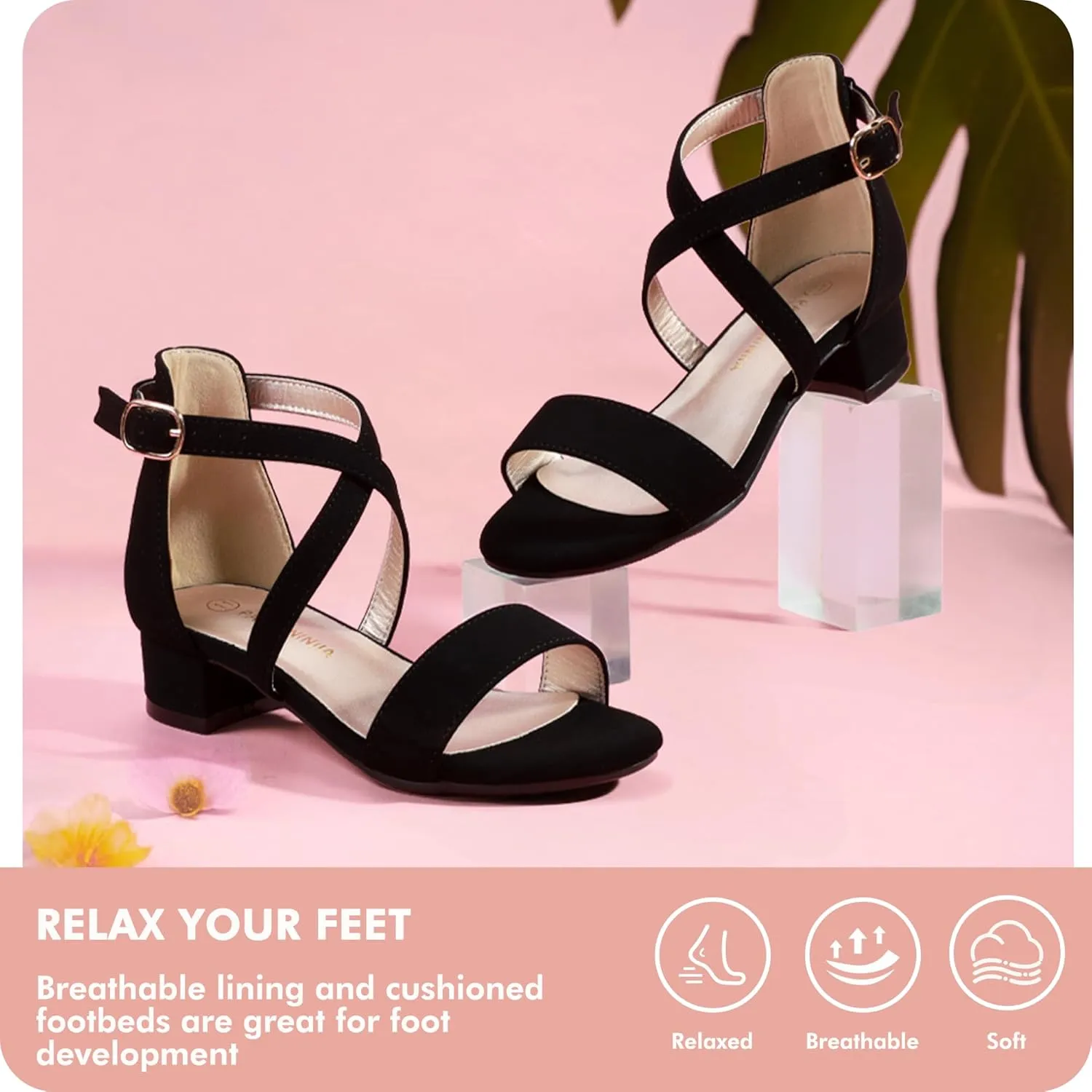 PANDANINJIA Girls Dress Shoes Toddler Kids Heels Sandals Ankle Strap Wedding Party Phoebe Flower Girl Shoes