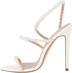 Pearls Stiletto High Heels Pointed Toe Heeled Sandals Strappy Heels Women Sexy Sandals Dressy Shoes