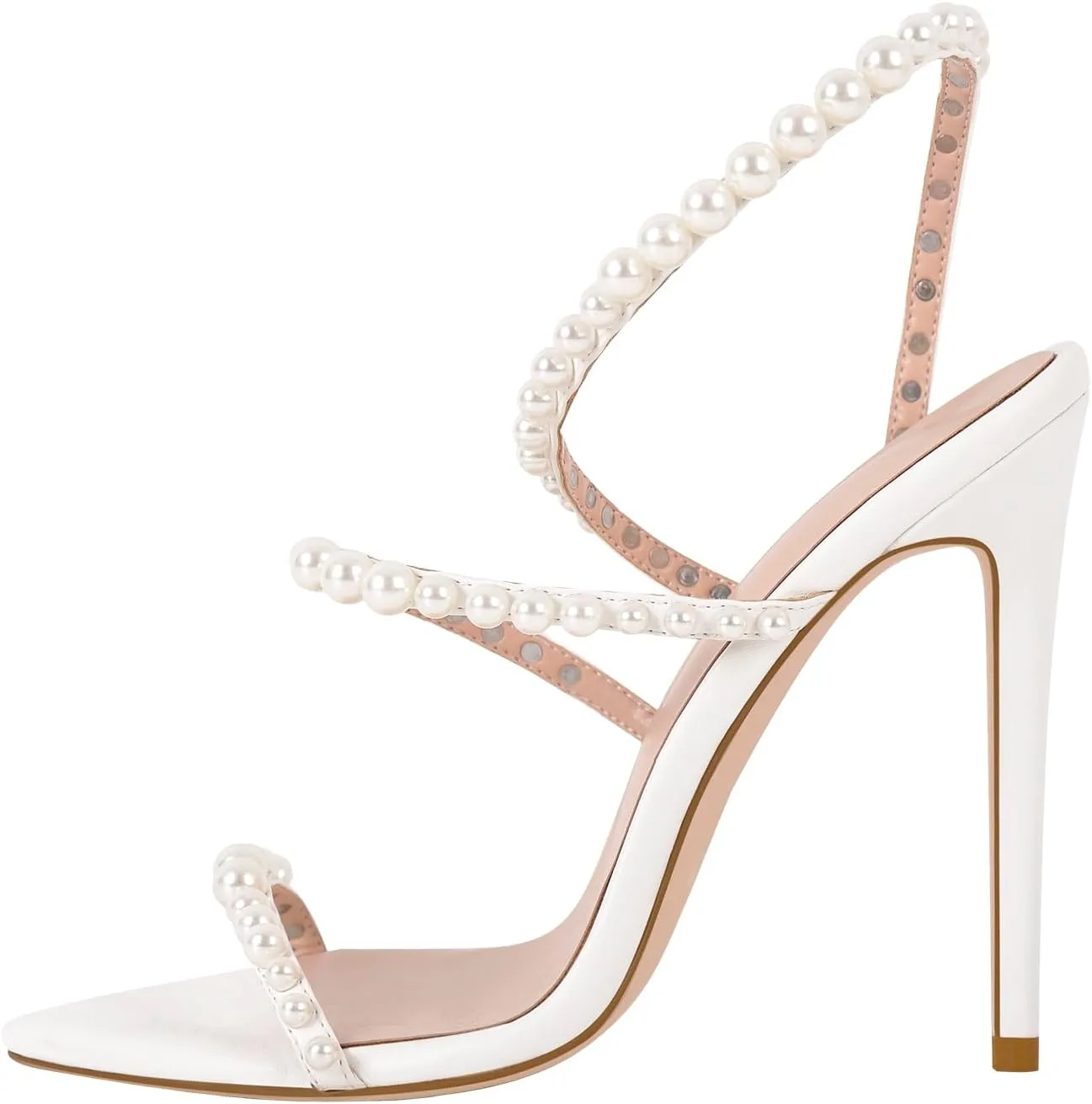 Pearls Stiletto High Heels Pointed Toe Heeled Sandals Strappy Heels Women Sexy Sandals Dressy Shoes