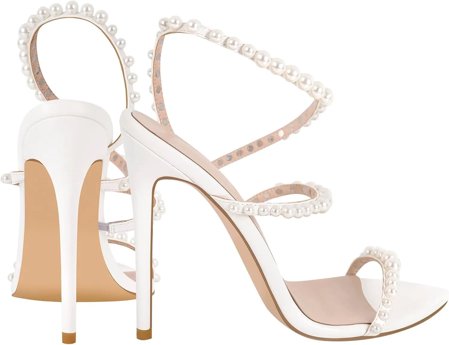 Pearls Stiletto High Heels Pointed Toe Heeled Sandals Strappy Heels Women Sexy Sandals Dressy Shoes