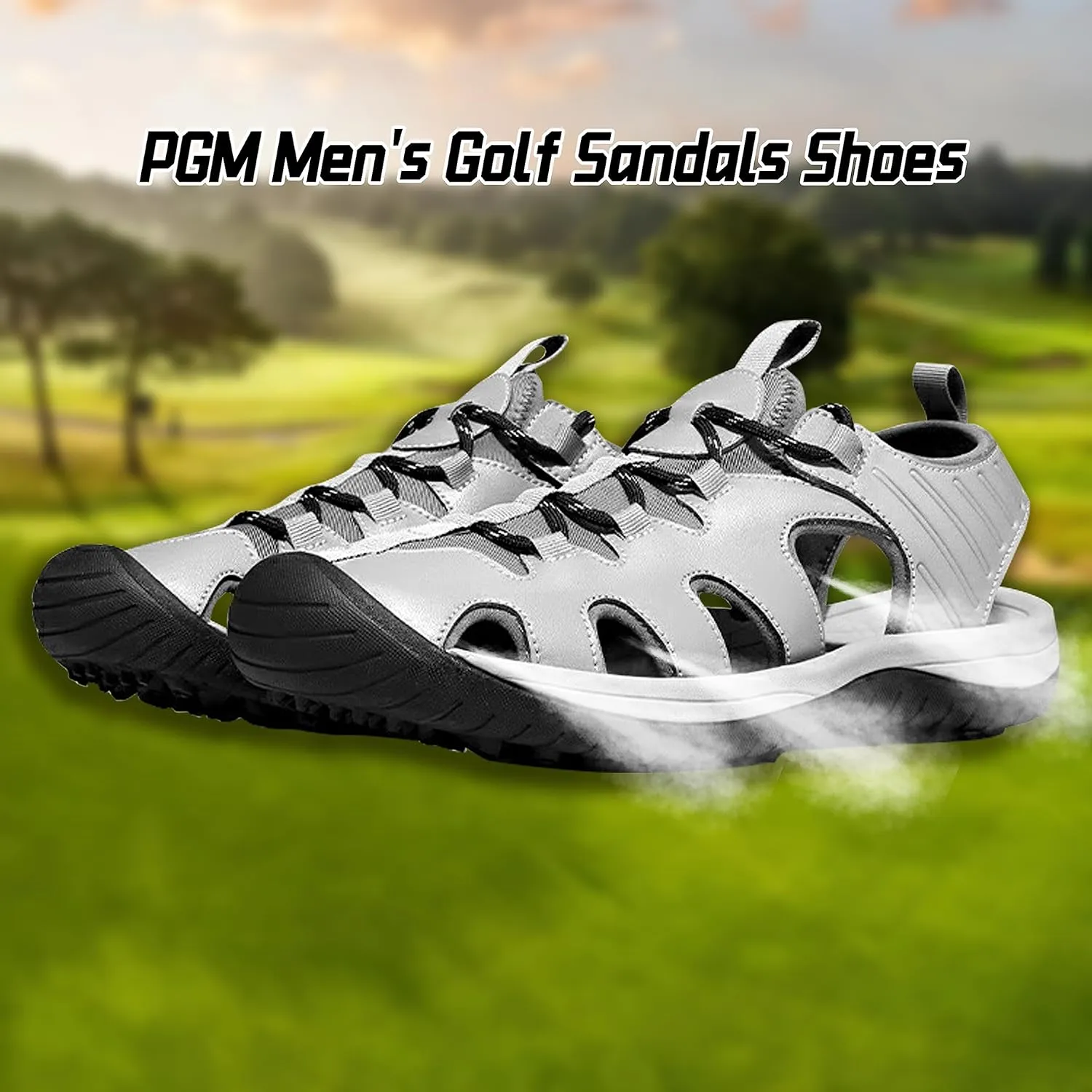 PGM Men's Golf Sandals, Lightweight Spiked Sport Sandals for Men, Comfortable & Breathable Casual Athletic Sandals, Anti-Slip Golf Walking Shoes for Outdoor, Protective Toe Caps