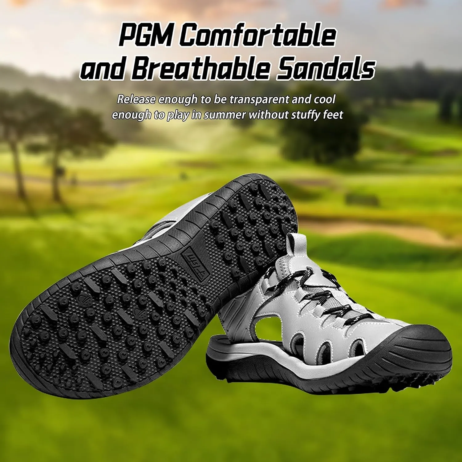 PGM Men's Golf Sandals, Lightweight Spiked Sport Sandals for Men, Comfortable & Breathable Casual Athletic Sandals, Anti-Slip Golf Walking Shoes for Outdoor, Protective Toe Caps