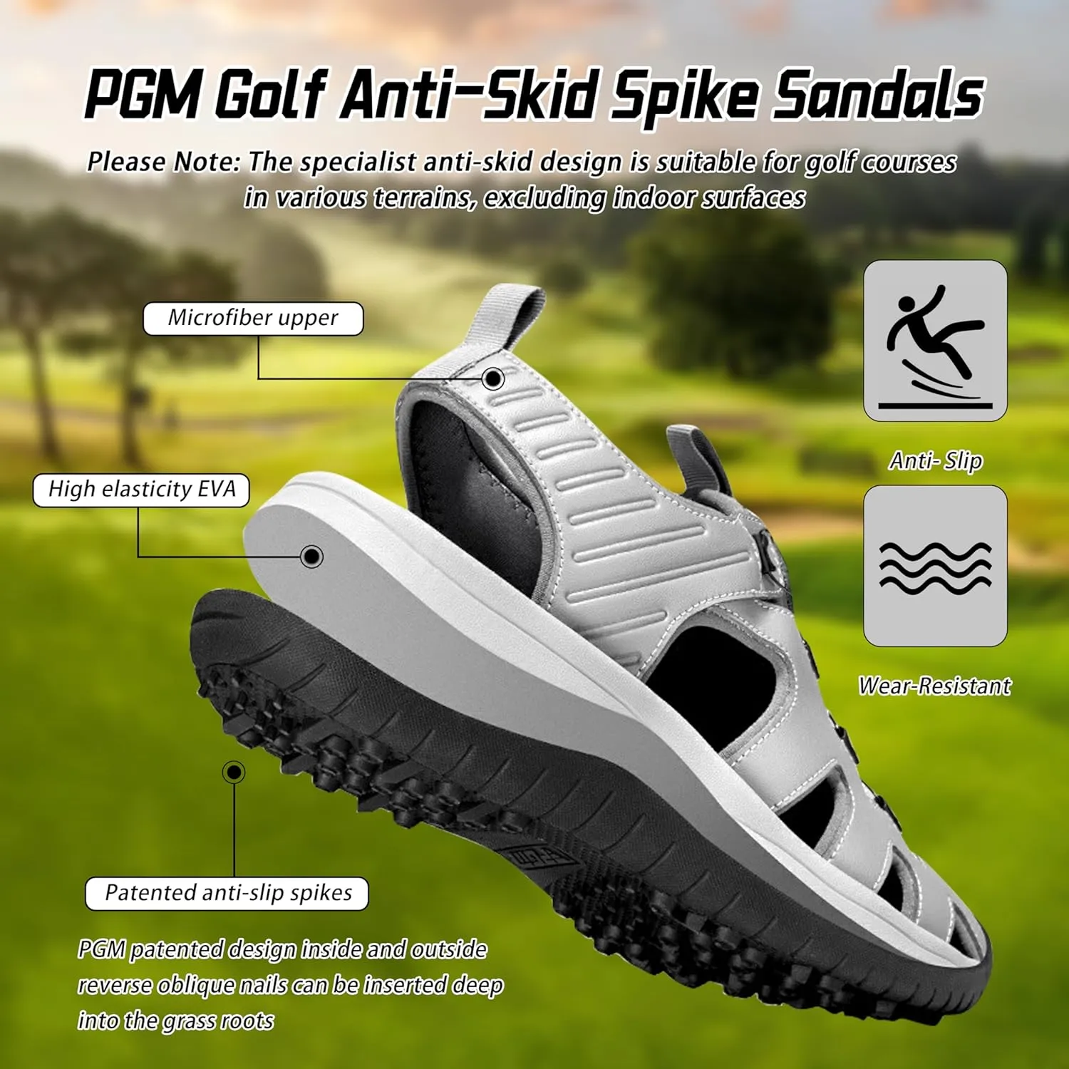 PGM Men's Golf Sandals, Lightweight Spiked Sport Sandals for Men, Comfortable & Breathable Casual Athletic Sandals, Anti-Slip Golf Walking Shoes for Outdoor, Protective Toe Caps