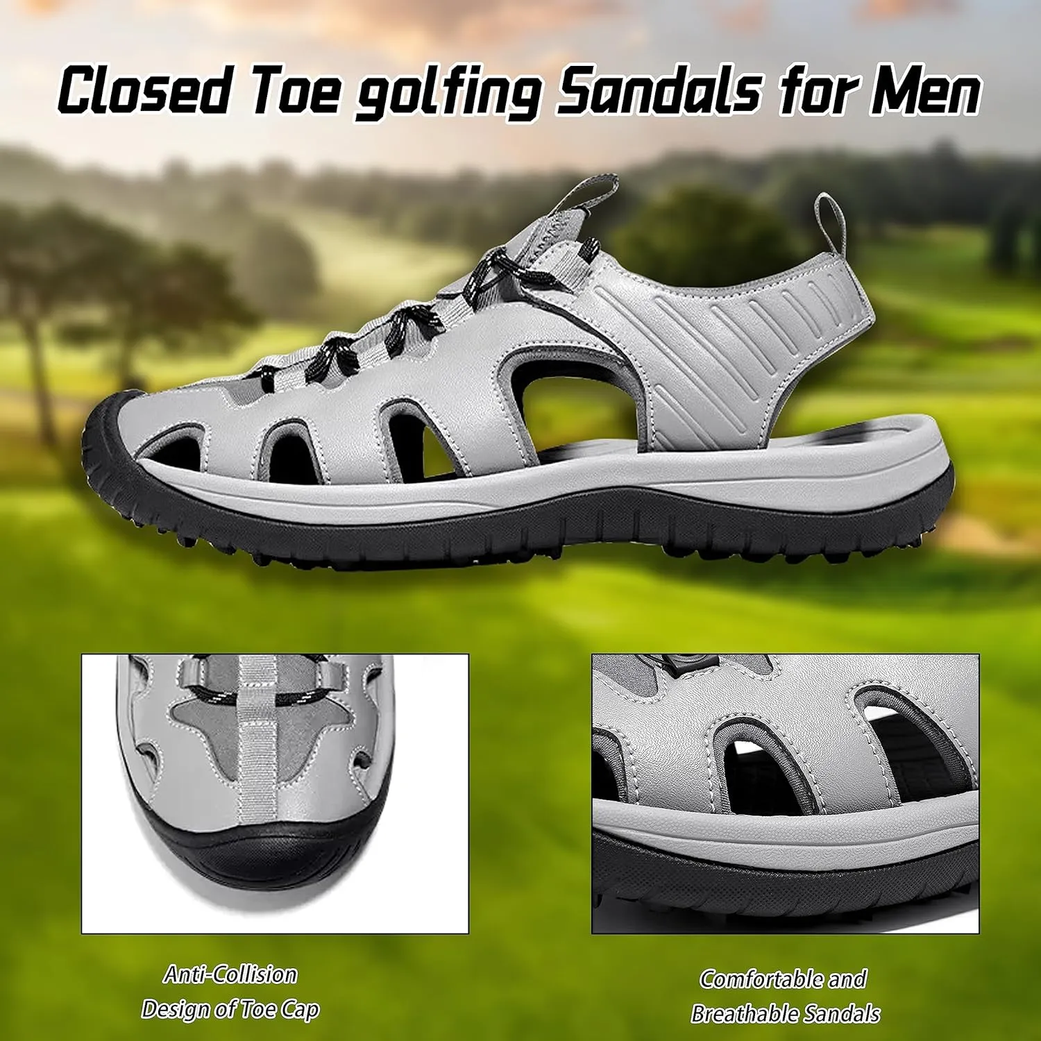 PGM Men's Golf Sandals, Lightweight Spiked Sport Sandals for Men, Comfortable & Breathable Casual Athletic Sandals, Anti-Slip Golf Walking Shoes for Outdoor, Protective Toe Caps