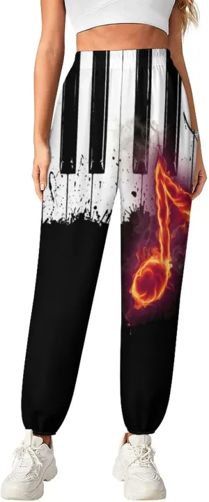 Piano Music Yoga Bloomers Womens Hippie Harem Pant Lantern Pants Elastic Gym Yoga Trousers Loose Casual Sweatpants