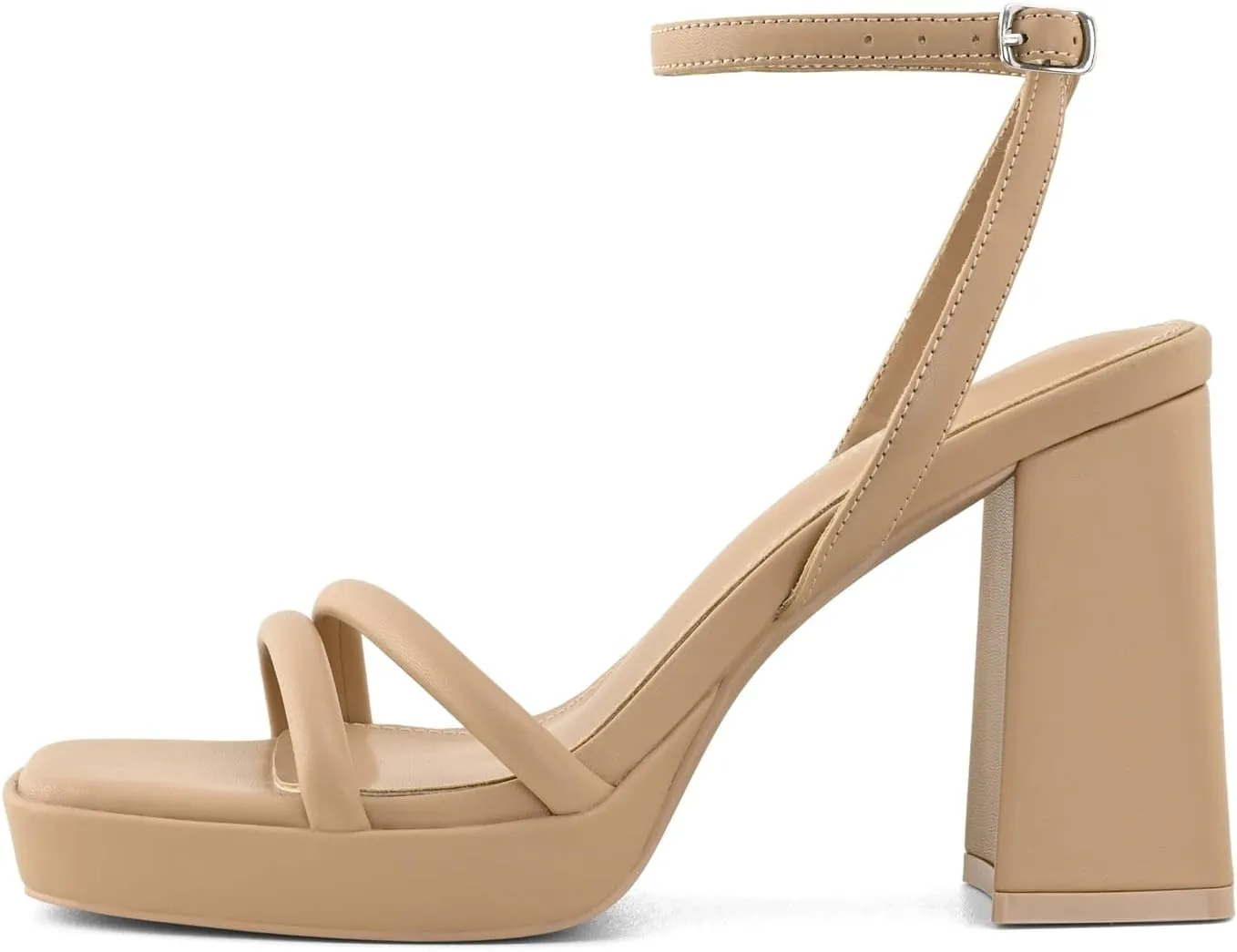Platform Heels for Women Block Chunky Strappy Heels Square Toe Ankle Buckle Sandals
