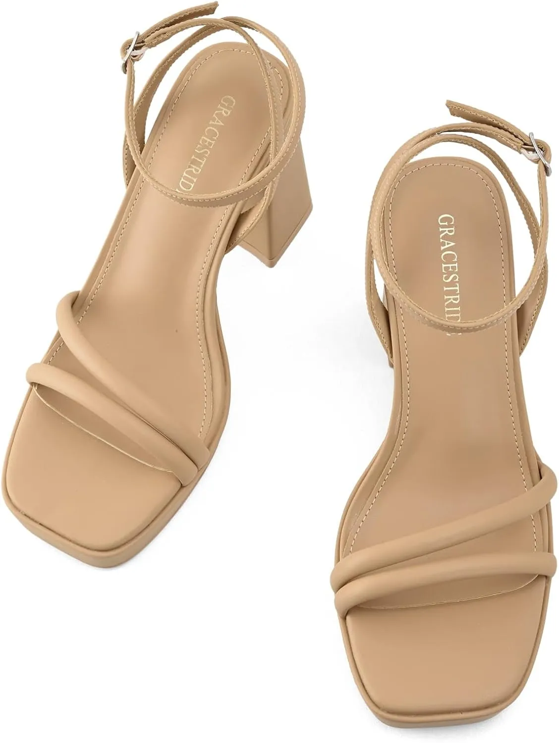 Platform Heels for Women Block Chunky Strappy Heels Square Toe Ankle Buckle Sandals