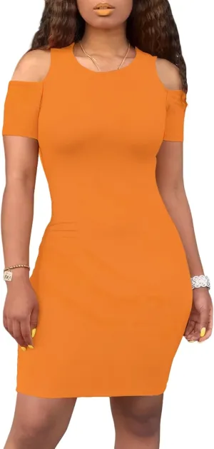 Plus Size Dresses for Curvy Women Sexy Open Shoulder Round Neck Sundress with Sleeves Casual Loose T-Shirt Swing Dress