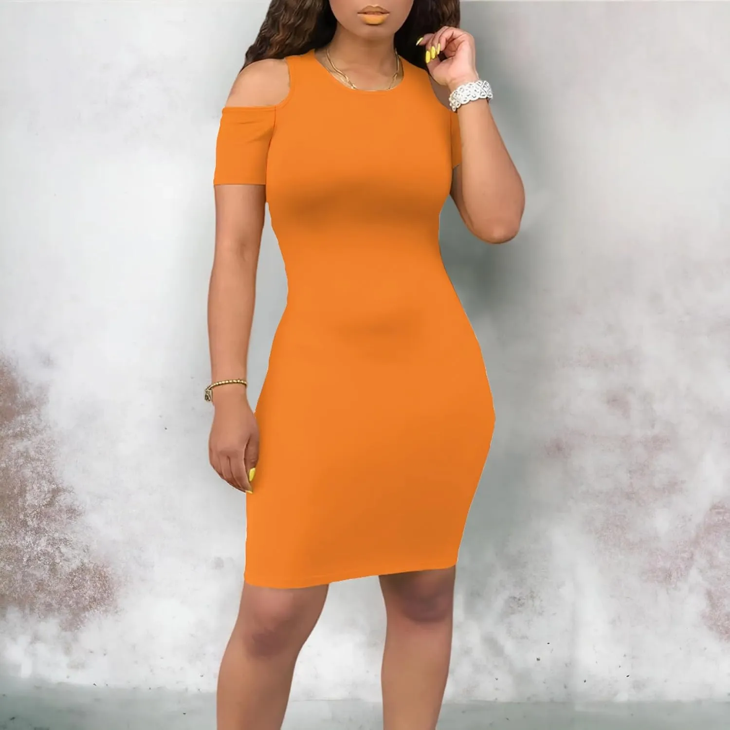 Plus Size Dresses for Curvy Women Sexy Open Shoulder Round Neck Sundress with Sleeves Casual Loose T-Shirt Swing Dress