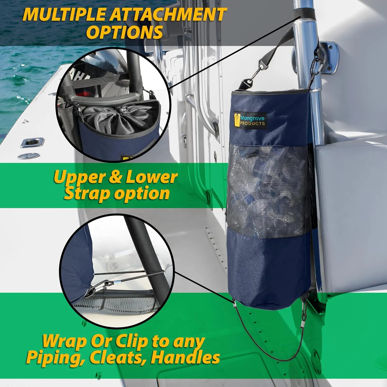 Portable Boat Trash Can, Reusable Trash Bag, Boating Equipment, Boat Storage, Boat Accessories Marine, Pontoon Boat Accessories, Fishing, Sandbar, RV, or Camping