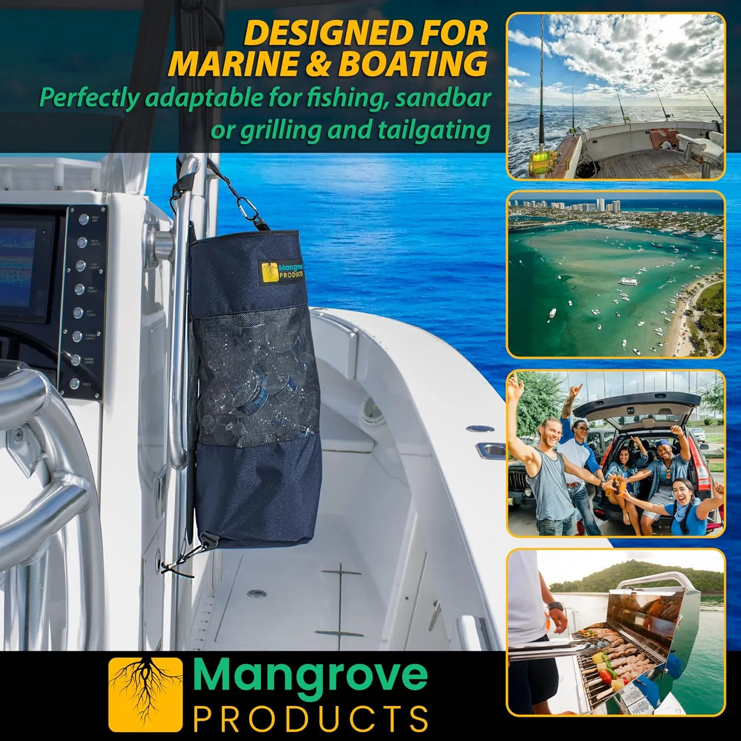Portable Boat Trash Can, Reusable Trash Bag, Boating Equipment, Boat Storage, Boat Accessories Marine, Pontoon Boat Accessories, Fishing, Sandbar, RV, or Camping