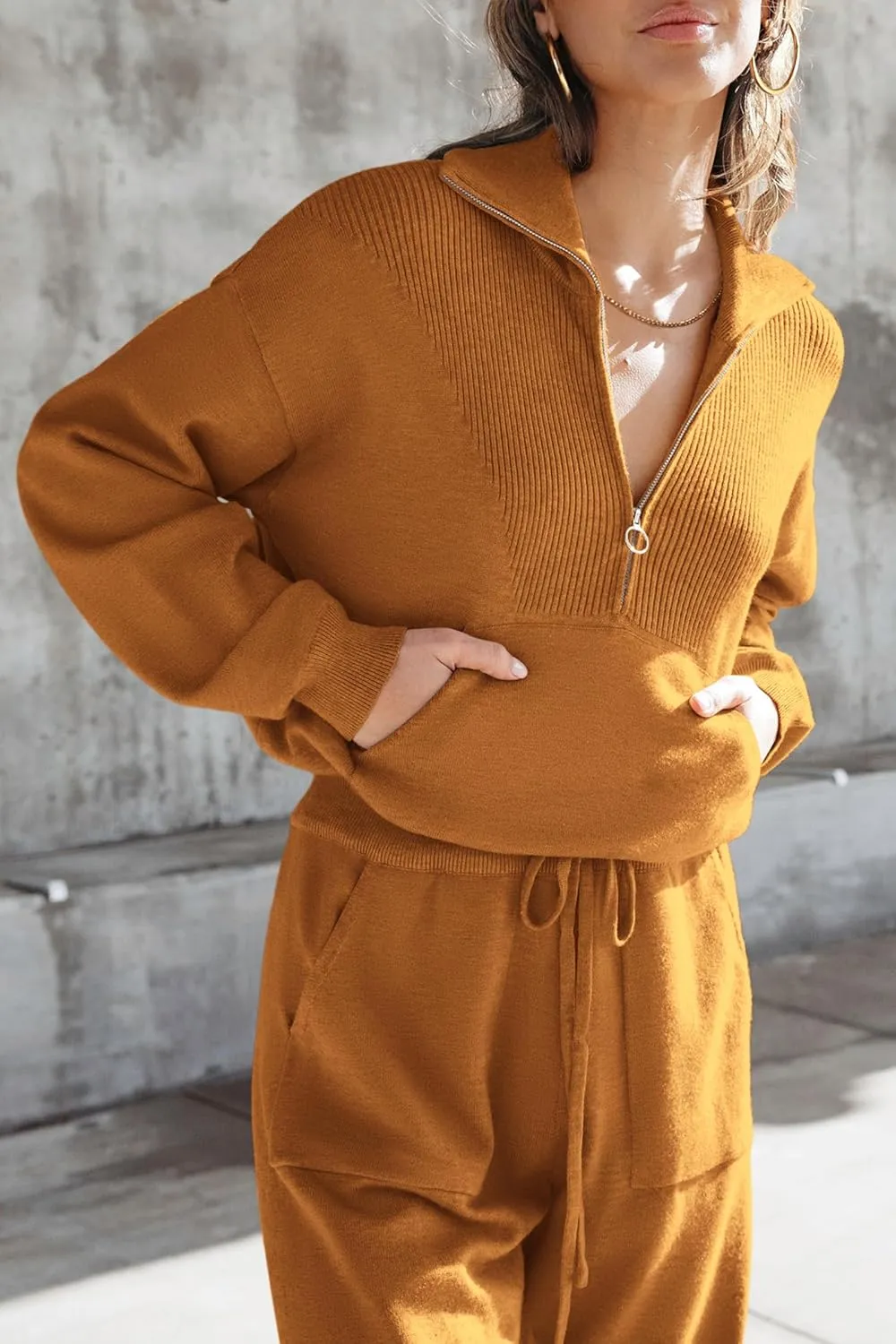 PRETTYGARDEN Women's 2 Piece Sweater Set Pullover Zip Up Sweatshirt Jogger Sweatpants Tracksuit Casual Outfit
