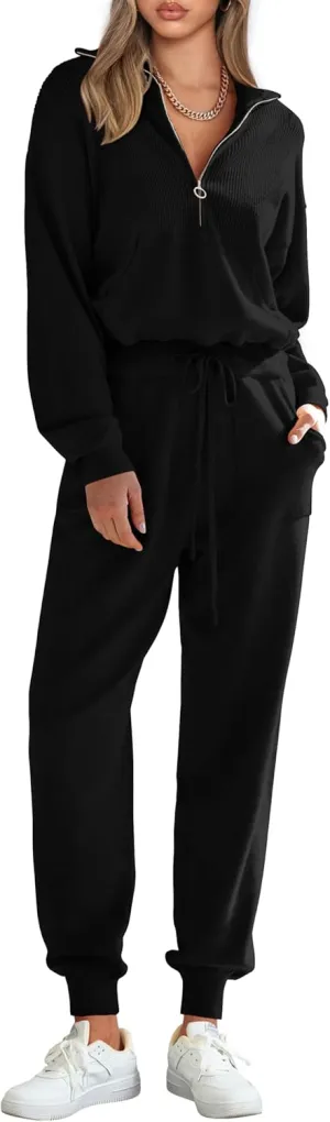 PRETTYGARDEN Women's 2 Piece Sweater Set Pullover Zip Up Sweatshirt Jogger Sweatpants Tracksuit Casual Outfit