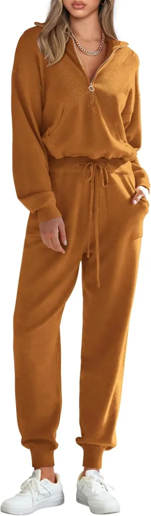 PRETTYGARDEN Women's 2 Piece Sweater Set Pullover Zip Up Sweatshirt Jogger Sweatpants Tracksuit Casual Outfit