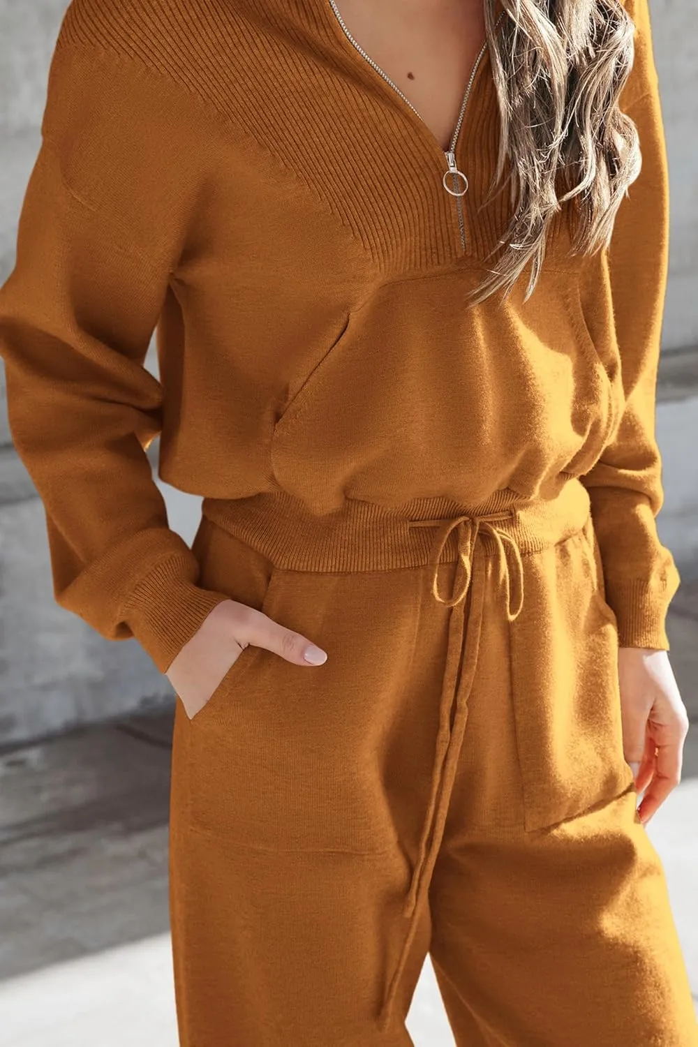 PRETTYGARDEN Women's 2 Piece Sweater Set Pullover Zip Up Sweatshirt Jogger Sweatpants Tracksuit Casual Outfit