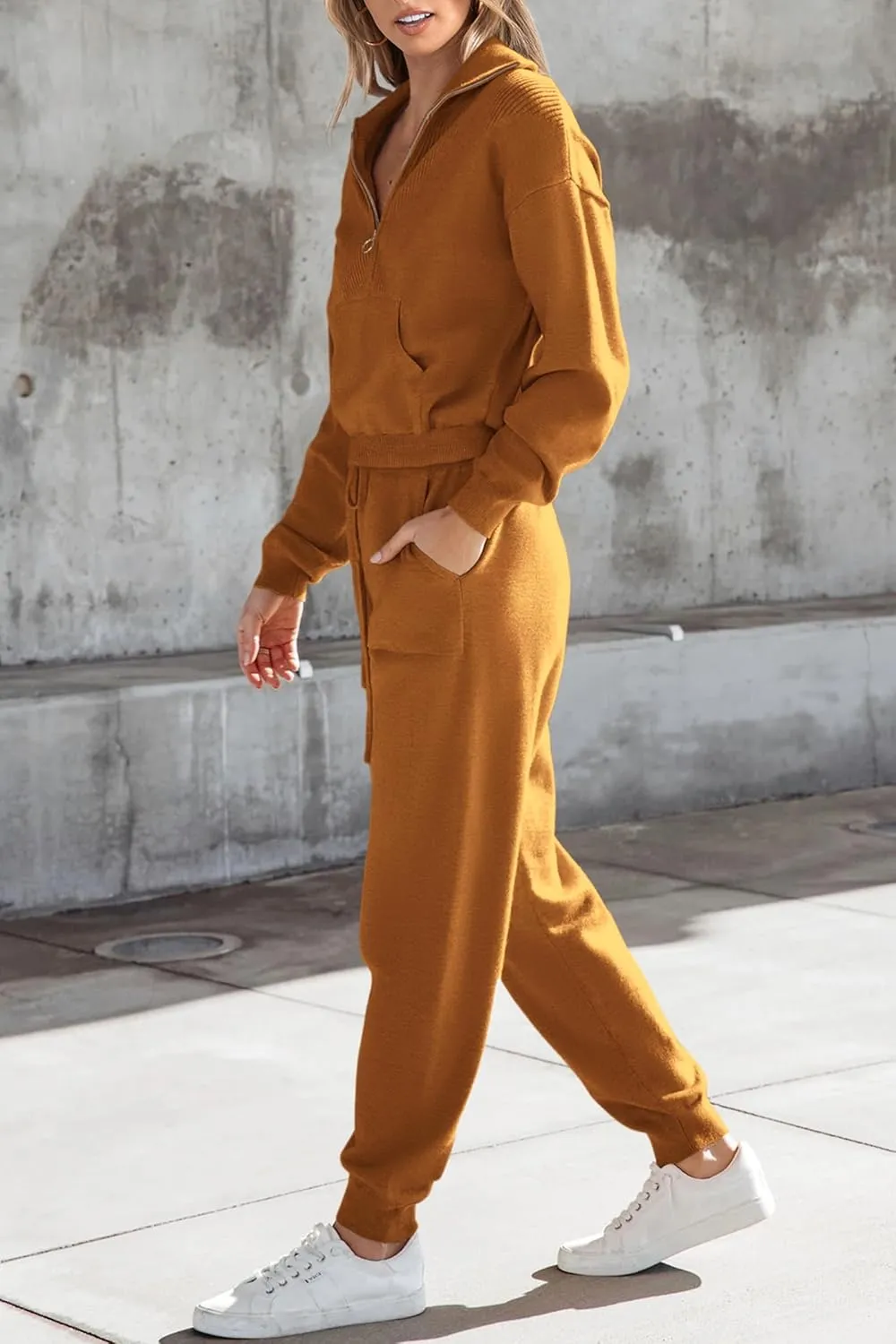 PRETTYGARDEN Women's 2 Piece Sweater Set Pullover Zip Up Sweatshirt Jogger Sweatpants Tracksuit Casual Outfit