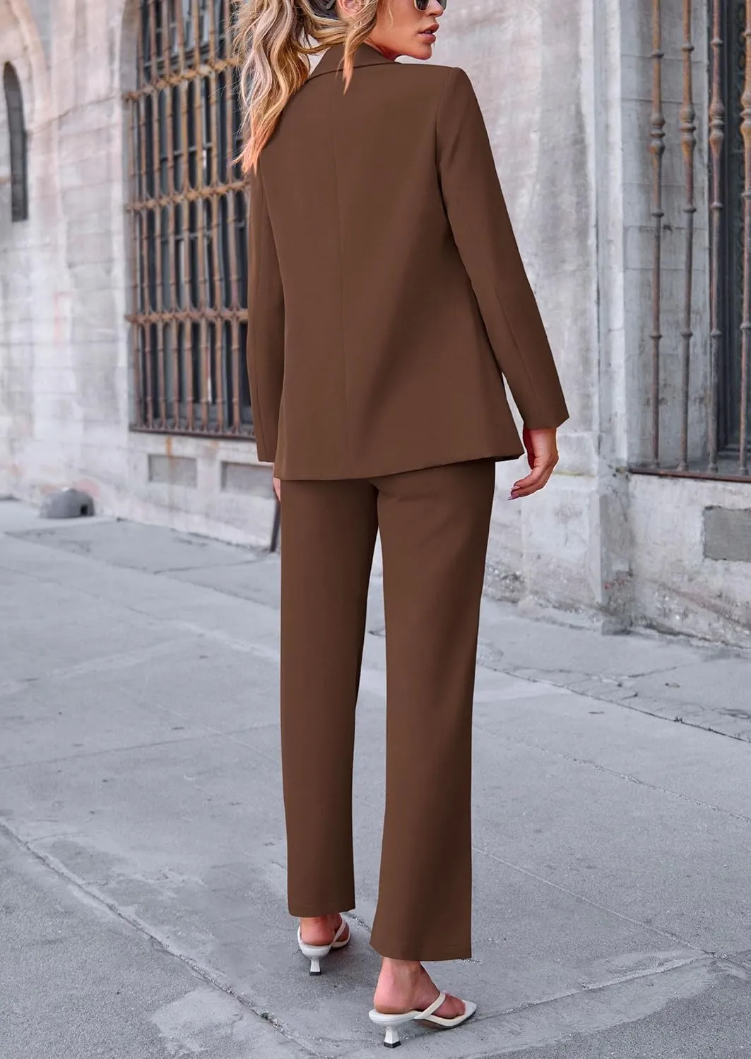 PRETTYGARDEN Women's Fall Spring 2 Piece Blazer Outfits Business Casual Oversized Jacket Wide Leg Work Pants Dressy Suit Set