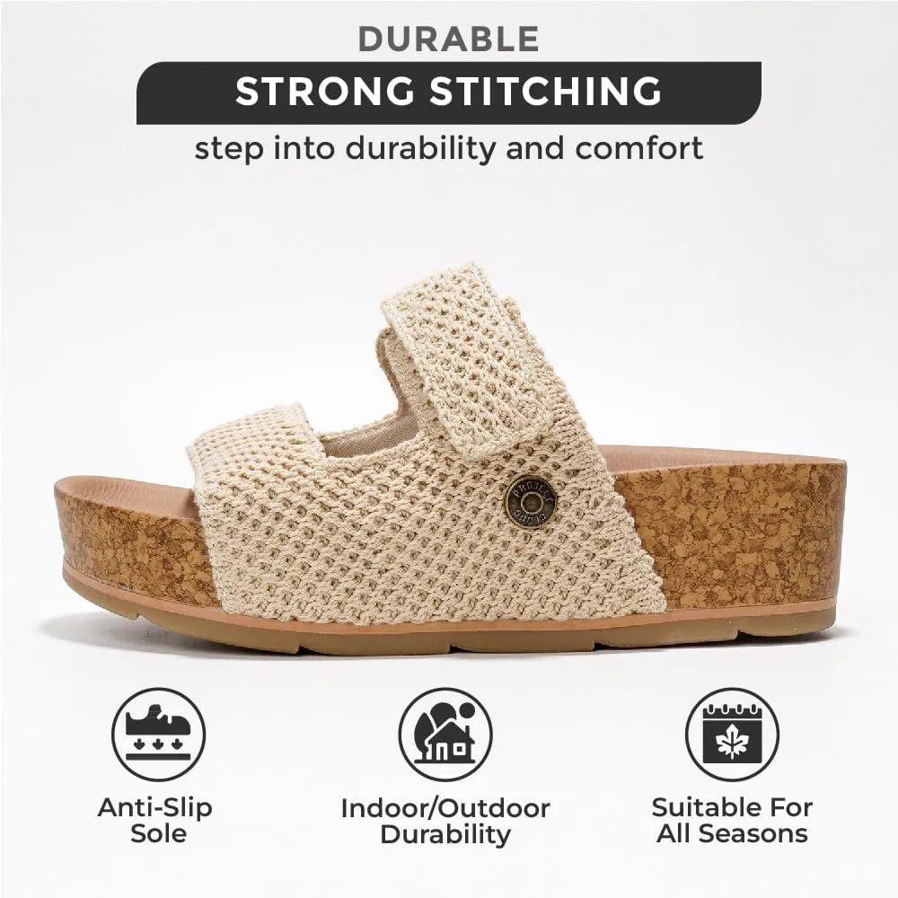 Project Cloud Genuine Leather Platform Sandals Women Footwear - Beach Summer Wedges with Comfortable Memory Foam Insole - Non Slip & Lightweight Wedge Sandals for Women 2025 (Pismo)