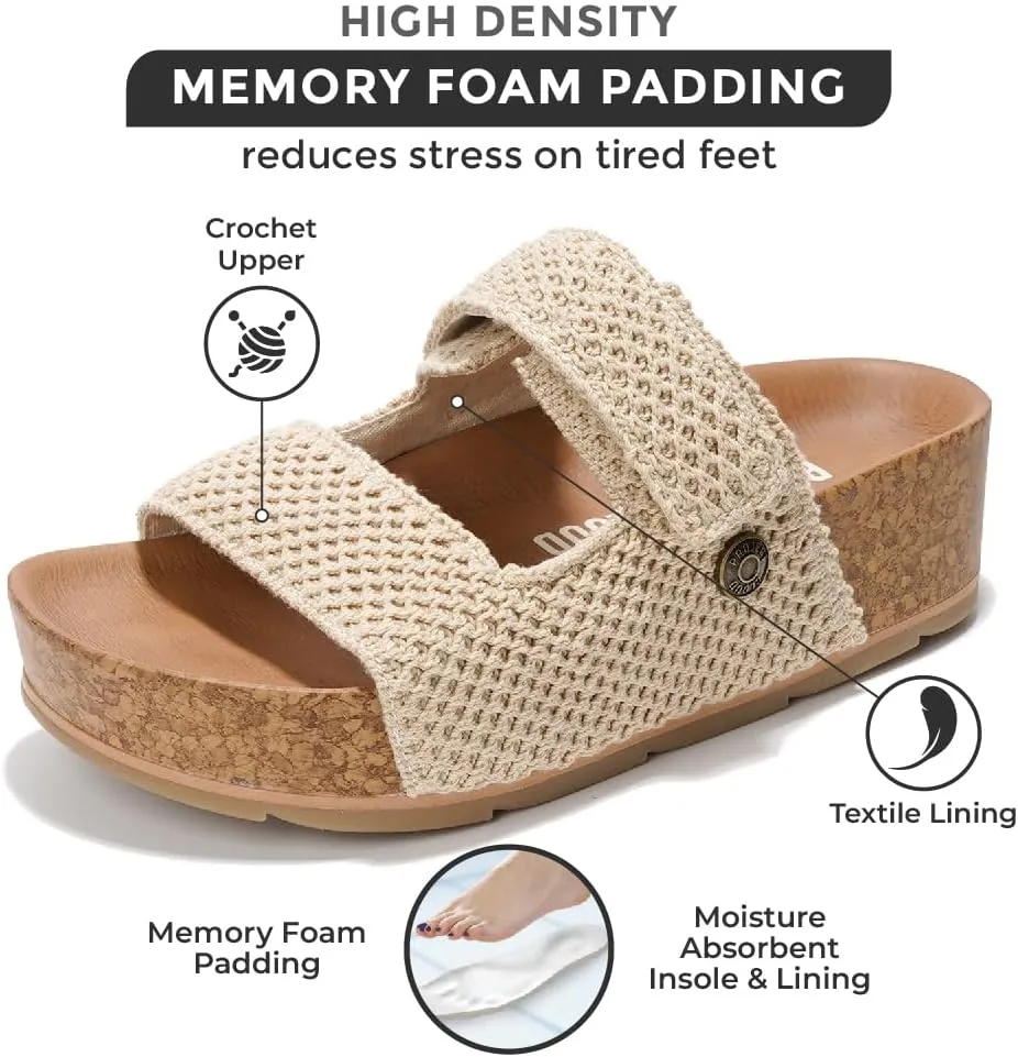 Project Cloud Genuine Leather Platform Sandals Women Footwear - Beach Summer Wedges with Comfortable Memory Foam Insole - Non Slip & Lightweight Wedge Sandals for Women 2025 (Pismo)