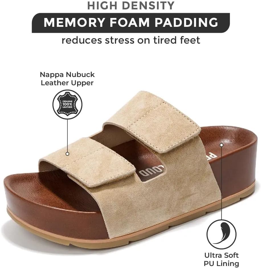 Project Cloud Platform Sandals Women Footwear - Genuine Leather Beach Summer Wedges with Comfortable Memory Foam Insole - Non Slip & Lightweight Wedge Sandals for Women 2025 (Pismo)