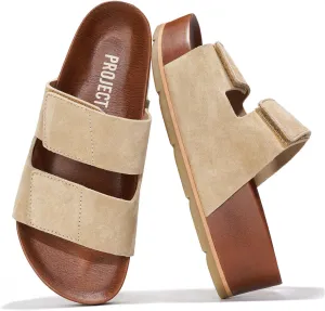 Project Cloud Platform Sandals Women Footwear - Genuine Leather Beach Summer Wedges with Comfortable Memory Foam Insole - Non Slip & Lightweight Wedge Sandals for Women 2025 (Pismo)