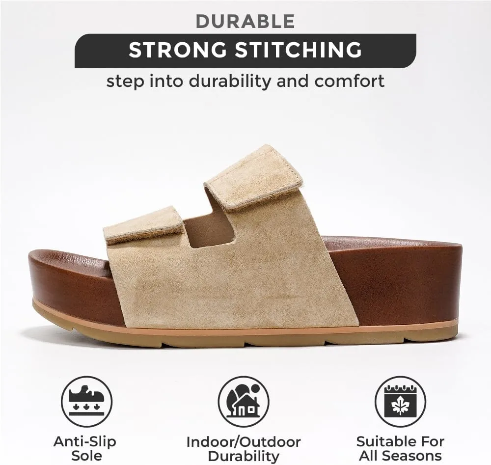 Project Cloud Platform Sandals Women Footwear - Genuine Leather Beach Summer Wedges with Comfortable Memory Foam Insole - Non Slip & Lightweight Wedge Sandals for Women 2025 (Pismo)