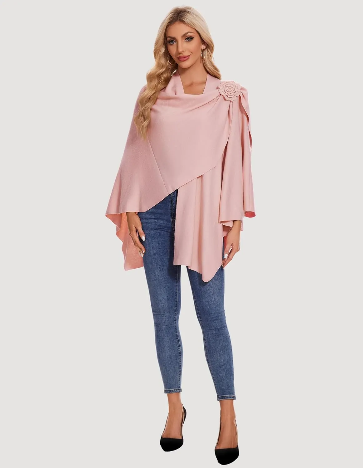 PULI Womens Elegant Cross Front Shawl Wraps Floral Wraps Soft Ponchos Cape Warm Travel Shawls