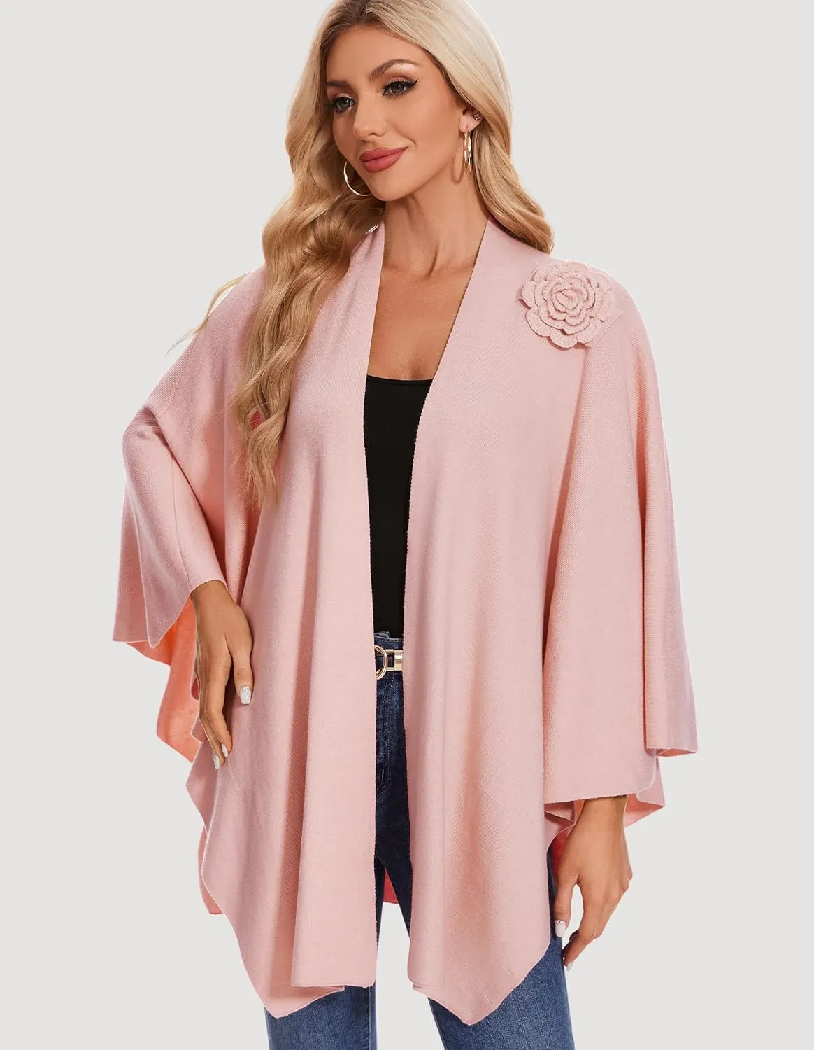 PULI Womens Elegant Cross Front Shawl Wraps Floral Wraps Soft Ponchos Cape Warm Travel Shawls