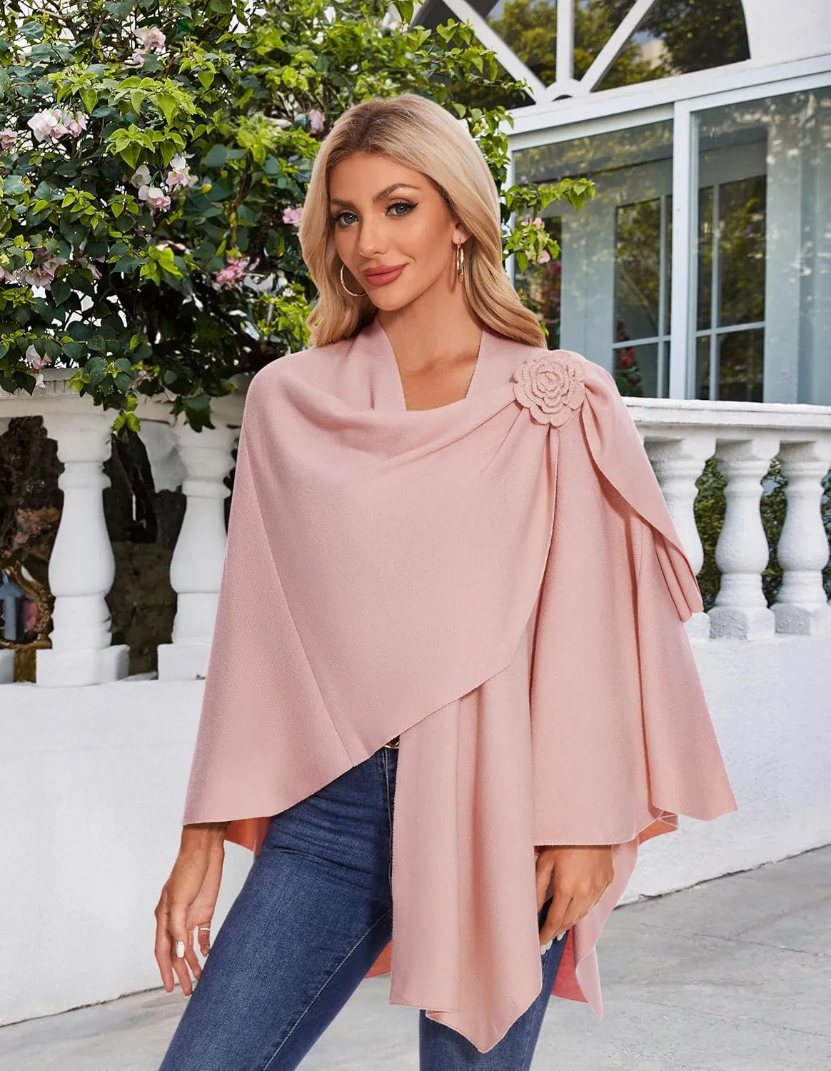 PULI Womens Elegant Cross Front Shawl Wraps Floral Wraps Soft Ponchos Cape Warm Travel Shawls