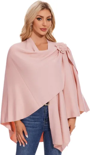 PULI Womens Elegant Cross Front Shawl Wraps Floral Wraps Soft Ponchos Cape Warm Travel Shawls