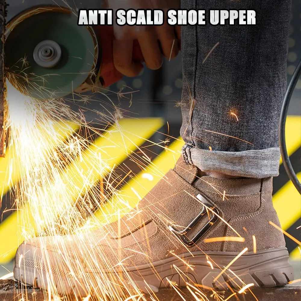 QINGCOMFACAI Steel Toe Shoes for Men Women Puncture Proof Non Slip Safety Work Shoes Comfortable Indestructible Construction Composite Toe Welder Boots