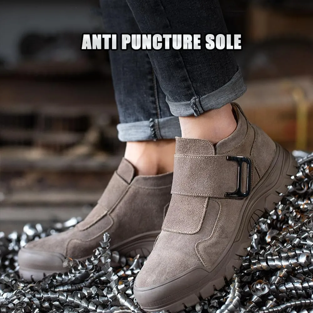 QINGCOMFACAI Steel Toe Shoes for Men Women Puncture Proof Non Slip Safety Work Shoes Comfortable Indestructible Construction Composite Toe Welder Boots