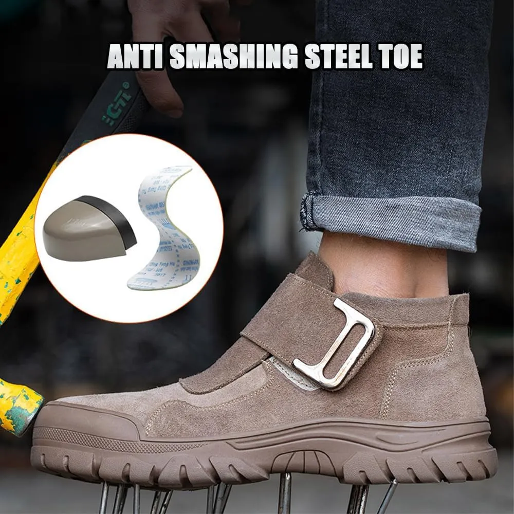 QINGCOMFACAI Steel Toe Shoes for Men Women Puncture Proof Non Slip Safety Work Shoes Comfortable Indestructible Construction Composite Toe Welder Boots