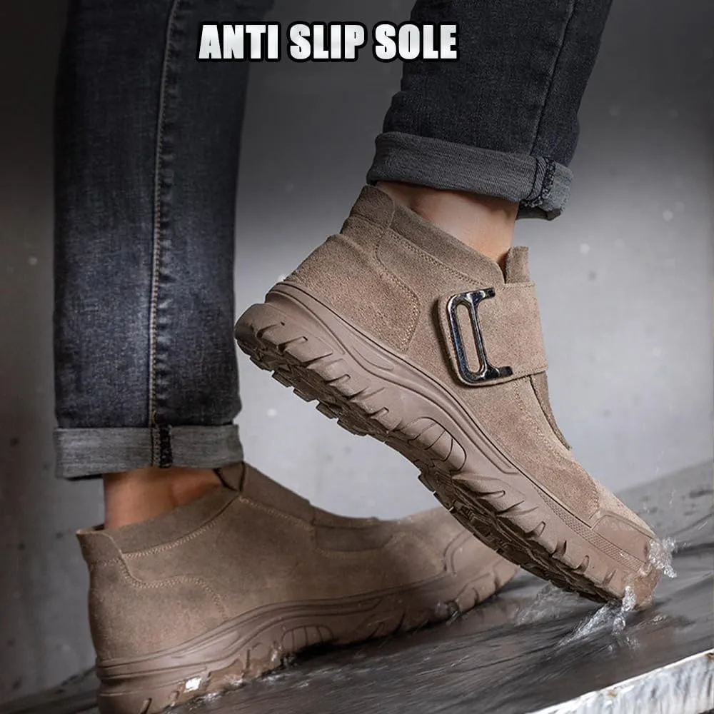 QINGCOMFACAI Steel Toe Shoes for Men Women Puncture Proof Non Slip Safety Work Shoes Comfortable Indestructible Construction Composite Toe Welder Boots