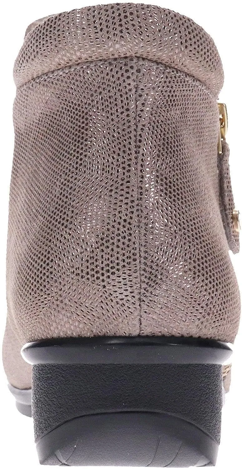 Revere Damascus Leather Bootie – Asymmetrical Zip Detail, Demi-Wedge Outsole, Slip-Resistant, Removable Comfort Footbed, Forefoot Cushion Zone with Arch Support
