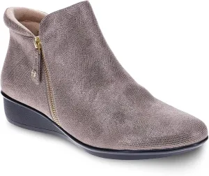 Revere Damascus Leather Bootie – Asymmetrical Zip Detail, Demi-Wedge Outsole, Slip-Resistant, Removable Comfort Footbed, Forefoot Cushion Zone with Arch Support